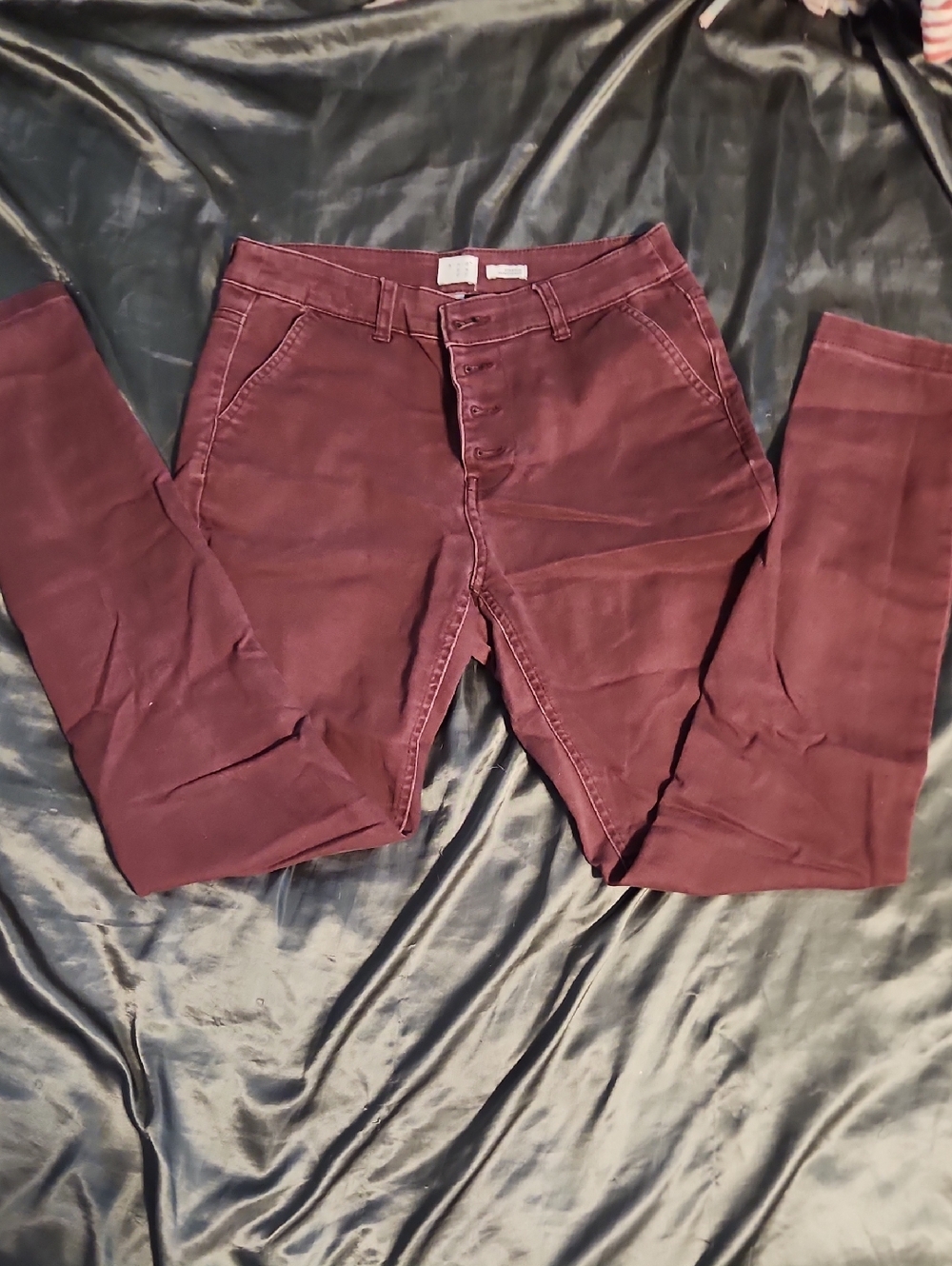 High Rise / High Waisted 4 Button Jeans Maroon / Burgundy / Wine Red / Deep Red